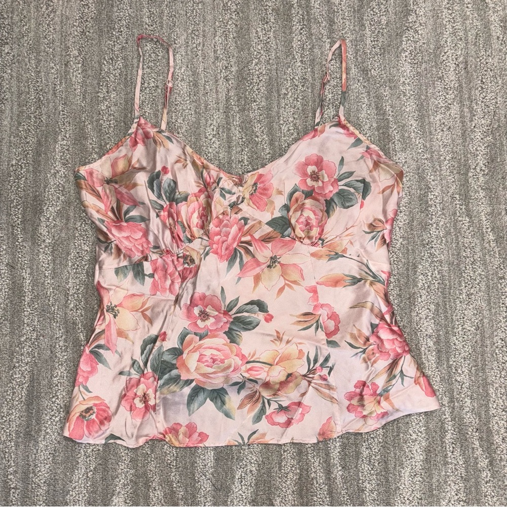 VTG 90’s Victoria’s Secret 100% Silk Pink Floral V-Neck Sleeveless Camisole Sz L